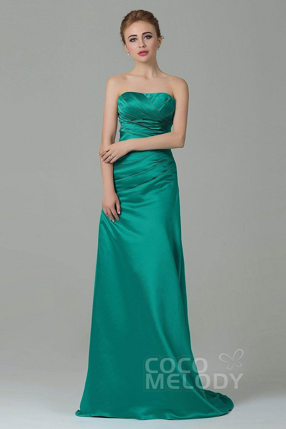 Sheath-Column Sweep Train Satin Bridesmaid Dress COZF15010 - COCOMELODY